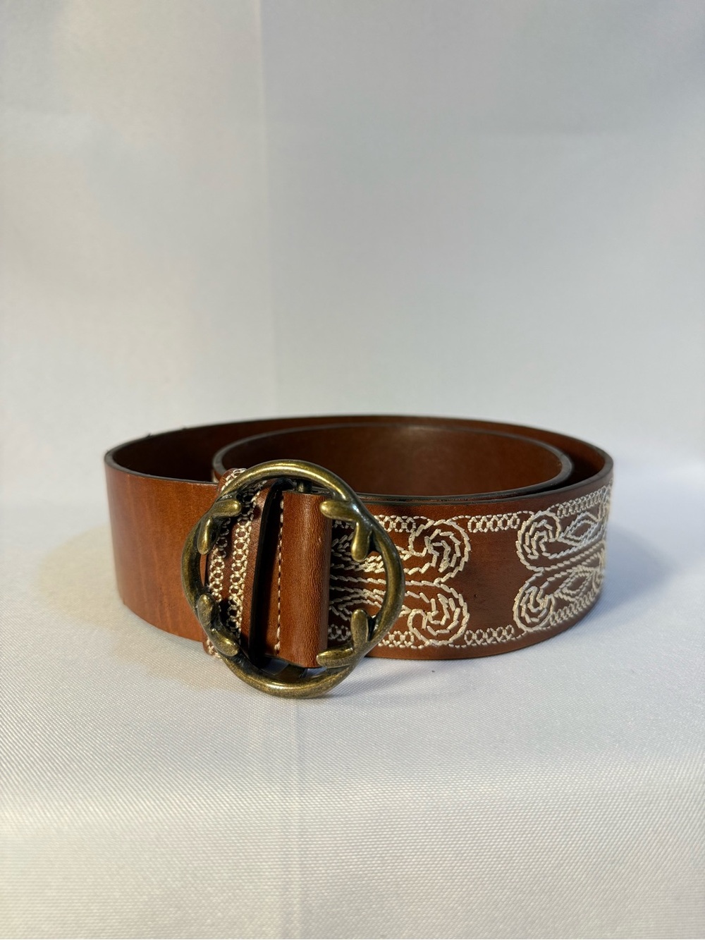 Brown Embroidered Leather Women’s Belt